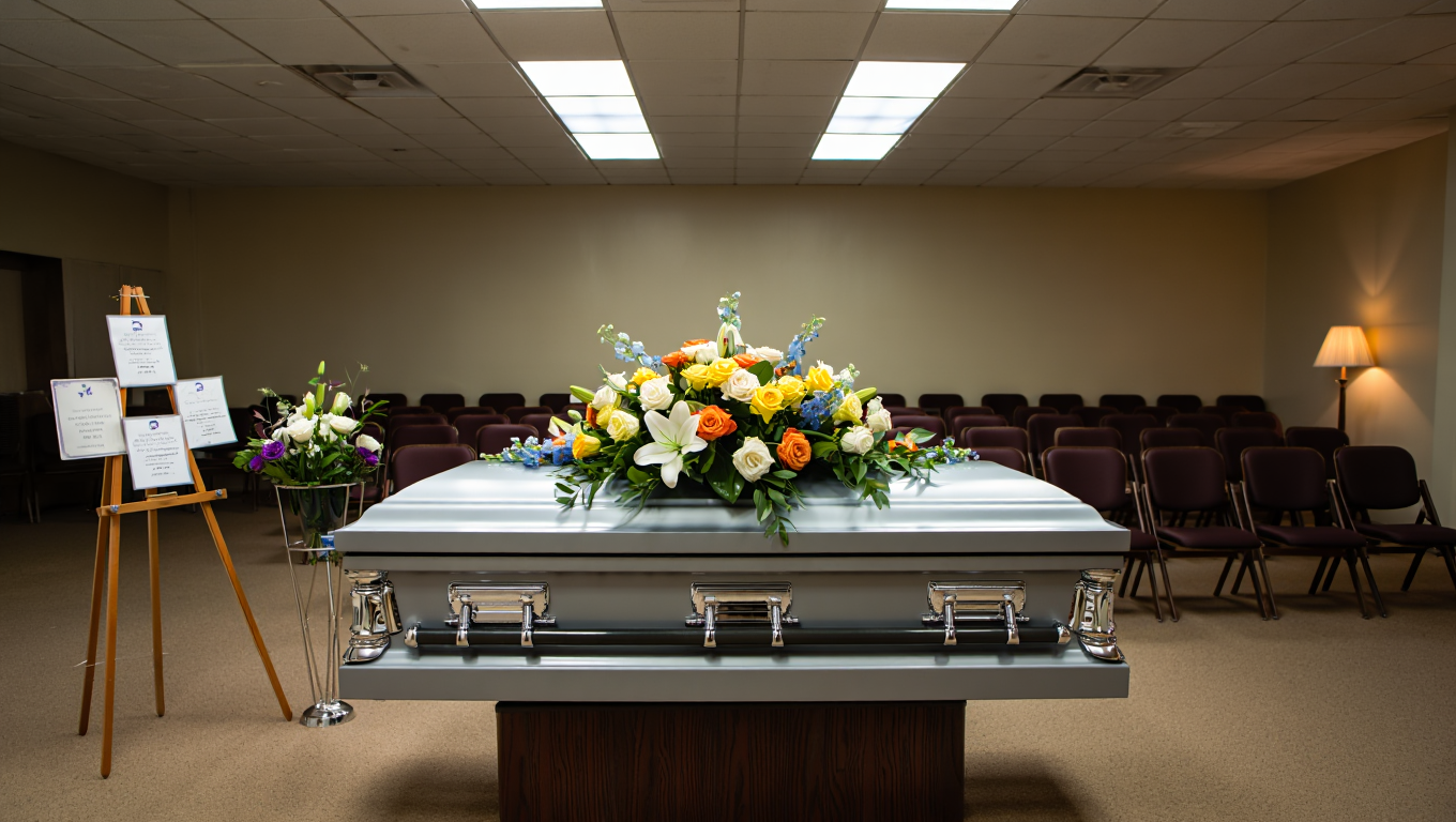 grey gasket on display at a funeral service