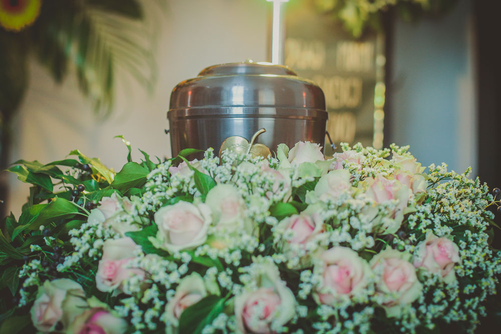 urn in flowers